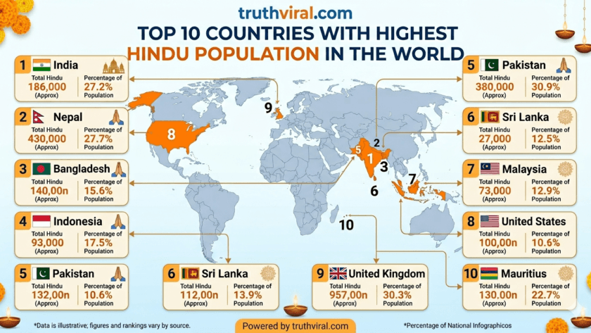 Top 10 Countries with Highest Hindu Population in the World