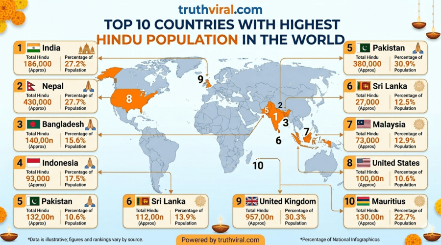 Top 10 Countries with Highest Hindu Population in the World